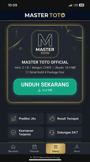 Tampilan halaman APK mastertoto
