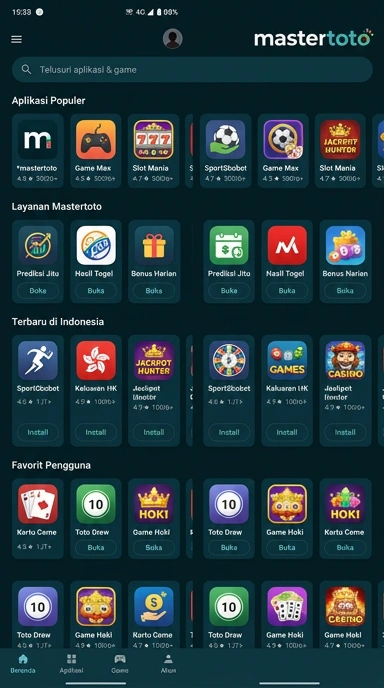 Tampilan katalog aplikasi mastertoto